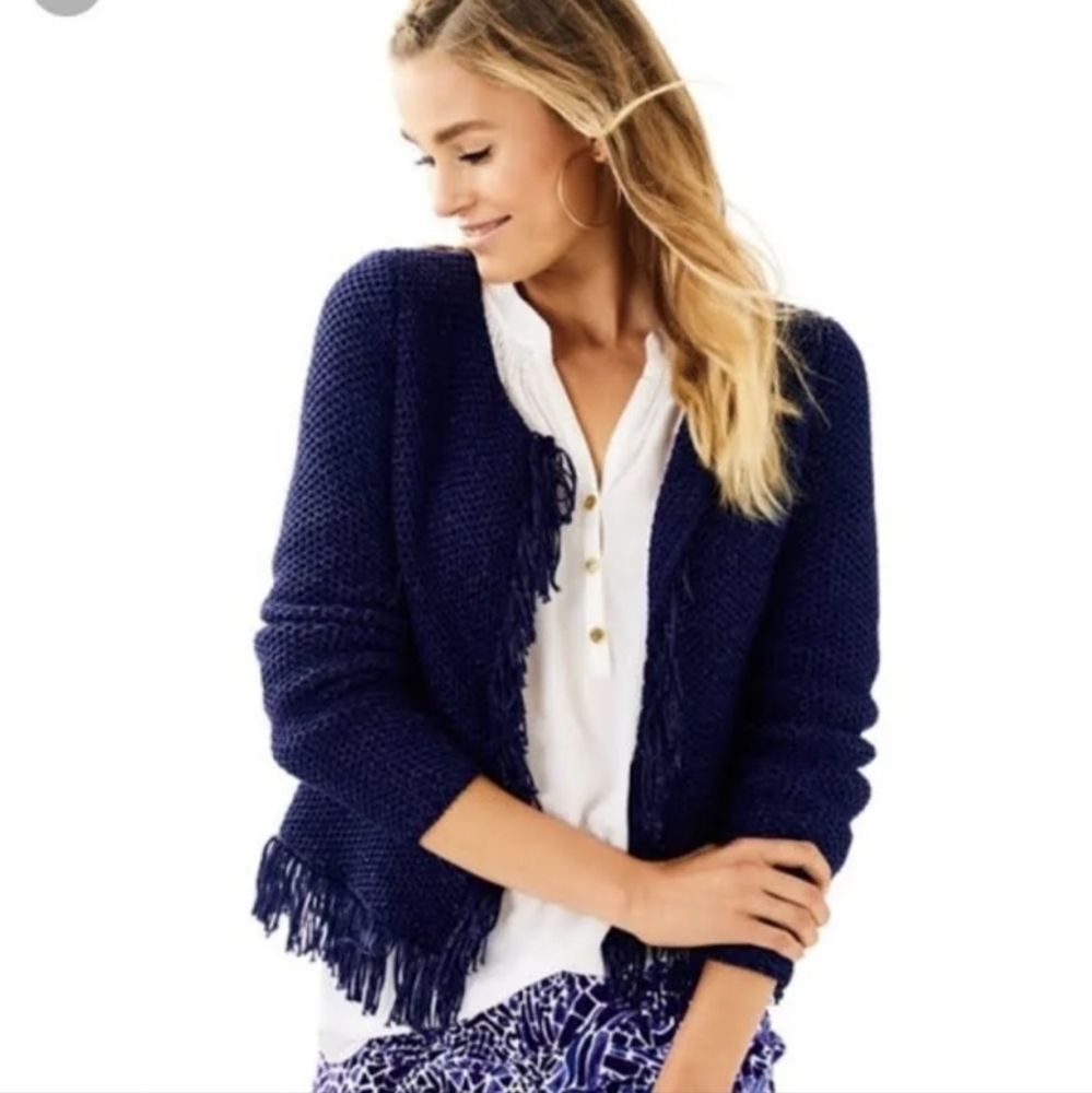 Lilly Pulitzer Luanna Cardigan XS Navy and Gold